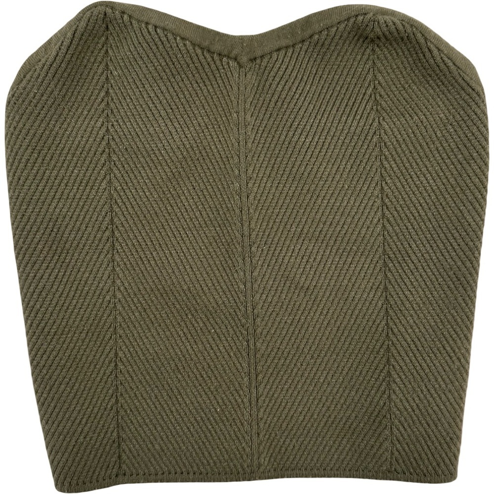 Aerie Olive Green Strapless Ribbed Crop Top